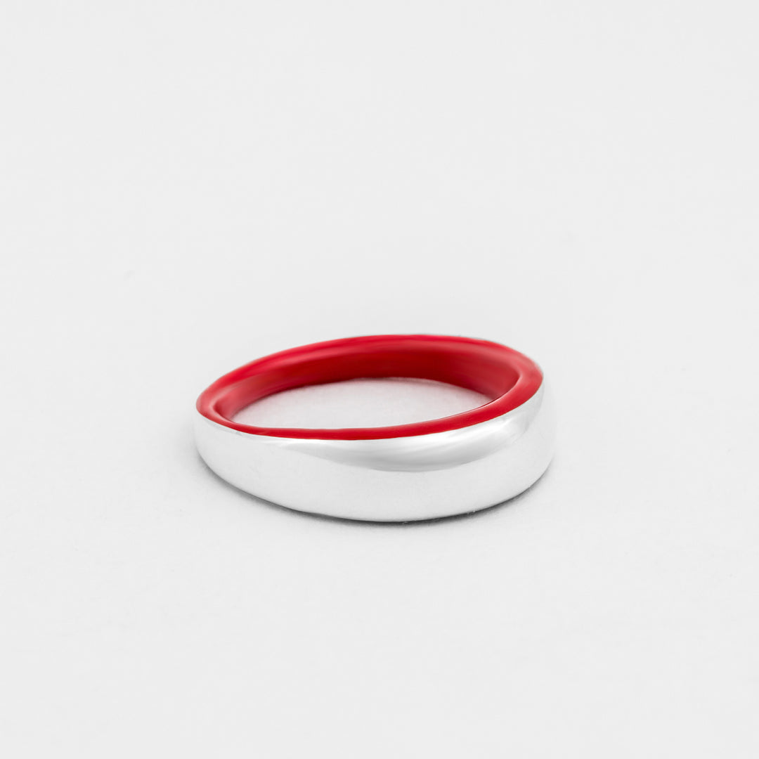 hand-enameled 925 sterling silver red dome ring