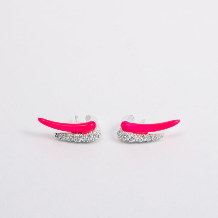 CRYSTAL PINK ETCH LINES SILVER STUD EARRINGS